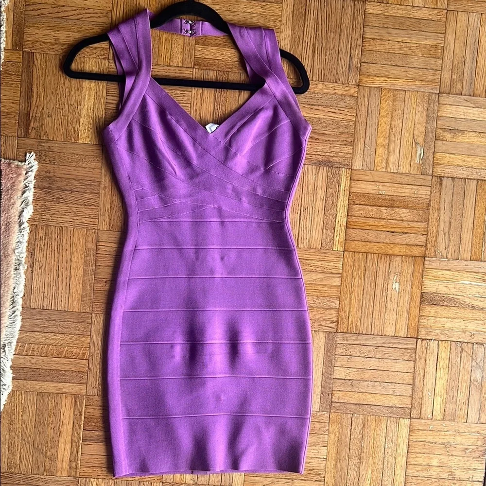 Herve Leger purple  Ribbed Bodycon Mini Dress - Picture 4 of 4